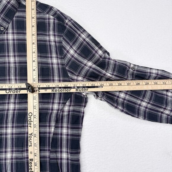 John‎ Varvatos Shirt Mens Size Large Blue Purple Plaid Button Up Casual Travel - Picture 9 of 10